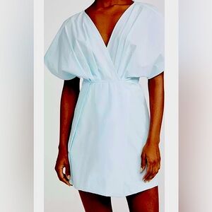 Rachel Comey Arco Spa Blue V-neck Mini 100% Cotton Summer Dress